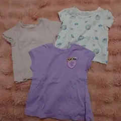 動物刺繍付き紫色半袖Tシャツ他3点セット