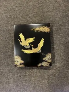 新品未使用】漆塗り箱 うるし電報 朱色 飛ぶ鶴 絵柄 鶴 文箱 トレイ
