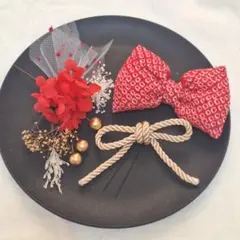 七五三　髪飾り　3歳　7歳　ヘッドドレス　キッズアクセサリー　赤　絞り　りぼん