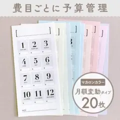 シンプルな家計管理シート [月額変動タイプ/マカロンカラー] 20枚