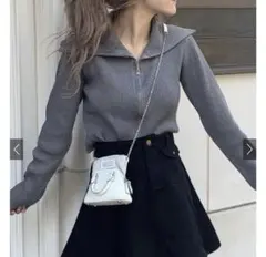 ダブルジップラメニットショート丈トップス[k9314e]