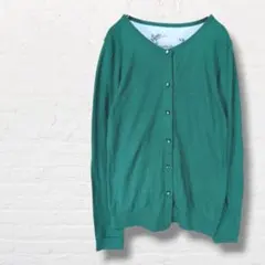 長袖カーディガン 丸首【M】グリーン 無地