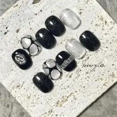 【オーダー専用】ブラック×シルバー 個性派 マグネットネイル ネイルチップ