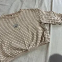 キッズトップス✳︎キッズ服✳︎くまさんトレーナー100ボーダーくすみピンク