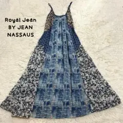 レア◎Royal Jean 総柄 パッチワーク風 キャミロングワンピース　ブルーのサムネイル