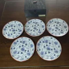 【新品未使用】高峰 和皿 中皿 朱巻白牡丹和皿揃 昭和レトロ