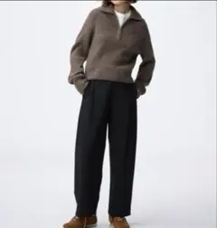 GUブラッシュドワイドテーパードパンツQブラック　M