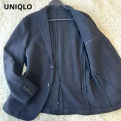 極美品　ユニクロ　テーラードジャケット ヘリンボーン　ウール　ネイビー　M