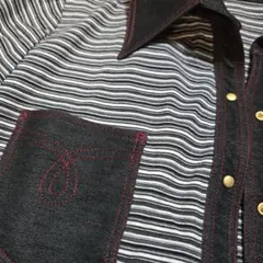 レリアンデニム風ストライプ半袖シャツ