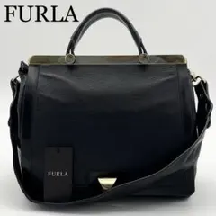 FURLA　2way　ハンドバッグ　ゴールド金具　黒　レザー　ワンショルダー