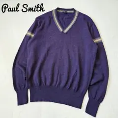 【PS Paul Smith】ウール100% Vネックニット ストライプ 紫系