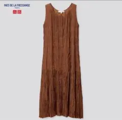 ユニクロ　イネス　コラボワンピース　ブラウン　Mサイズ　ドット柄