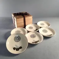 A1381-2/在銘/花唐草文銘々皿6客/向付/飾皿/膾皿/菓子皿/懐石道具/