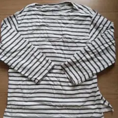 無印良品 XL 白×グレー ストライプ 長袖Tシャツ XL
