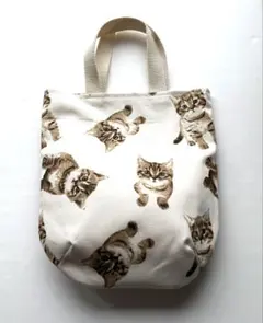 猫プリント エコバッグ コットンキャンバス　お出かけバッグ　ミニバッグ　手提げ袋