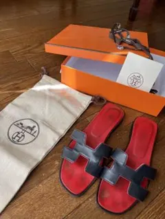 HERMES サンダル オラン ネイビー レッド　37のサムネイル