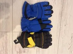 キッズ スキーグローブ セット　黒・多色ドット S