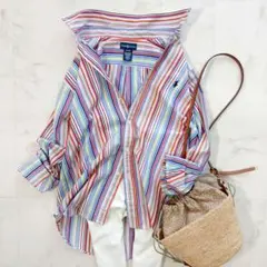 美品 ラルフローレン マルチカラー ストライプ ボタンダウンシャツ コットン