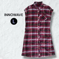 美品 INNOWAVE 大人 可愛い 赤 チェック シャツ ワンピース 羽織り