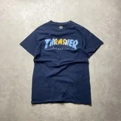ThrasherロゴプリントTシャツ太陽ネイビー紺スペードロゴスラッシャー古着のサムネイル