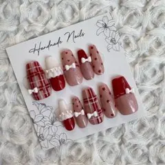 赤チェックネイル
