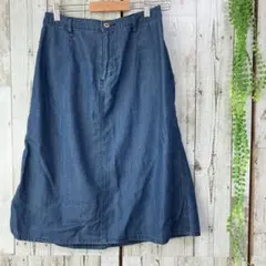 ☆CROCODILE☆スカート ミディ丈 ダンガリー ネイビー L ブランドロゴ