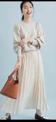 VIS ビス　ニットドッキングワンピース　プリーツ