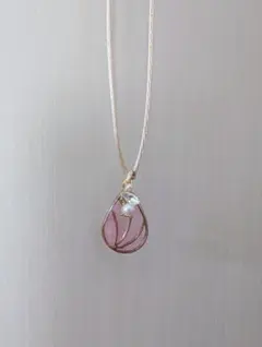 ローズクォーツ　アドバンスドクリスタル ピンク雫型ネックレス　ハンドメイド