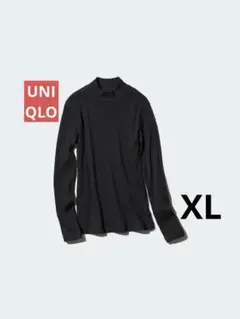 UNIQLO ユニクロ　リブハイネックT ブラック　ブラック　黒　XL