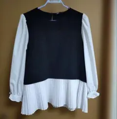 ZARA ドッキングプリーツブラウス　S
