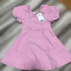 新品未使用　H&Mデニム調ワンピース　ピンク　90