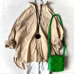 美品 ティッカ TICCA リネンフレンチスリーブシャツ 麻100% オレンジ系