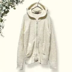 INED イネド【9】透かし編みコットンニットパーカー/フルジップ/フード/羽織