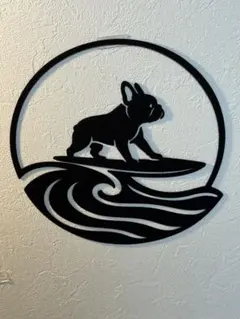 【フレンチブルドッグ × SURF】 3Dプリント ウォールアート｜サーフィン犬