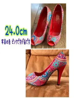 ピンク系オープントゥハイヒール 24.0cm