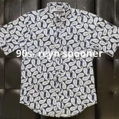 【90s- reyn spooner】総柄 BD半袖 ペイズリー ネイビー Mのサムネイル