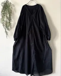 LOWRYS FARM ソデボリュームボイルワンピースブラックゆったり