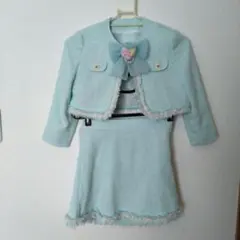 110 女の子　ツイードスーツ　セットアップ　水色　スカート　入学式　フォーマル