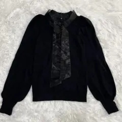 【アラマンダ】美品　黒　ボウタイ　リボン　パール　ニット　上品　可愛い