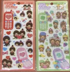 【正規品】　平成はっぴーフォン モンチッチ 2点セット　シール　ステッカー