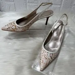 銀座かねまつ ストラップサンダル 24cm メッシュ ポインテッドトゥ