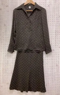 COMME CA レトロ モード古着 モノグラム ブラウス×スカート 上下セット