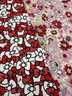 極レア　レトロ　ハローキティ　リボン柄花柄生地2枚セット