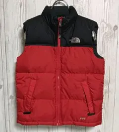 ノースフェイス　ダウンベスト　キッズ130cm 赤黒　600フィル　ロゴ刺繍