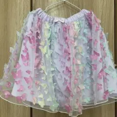 【美品☆anyFAM130】パステル蝶モチーフのチュールスカート