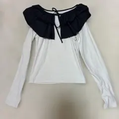 フリル付き長袖トップス グレー・黒