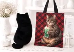 人気猫バッグ キジ猫メロンソーダバッグ&黒猫ポーチ付 可愛い２点セット☆便利