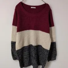 COLZA【М】長袖　ニット　ボーダー　グラデーション　レッド