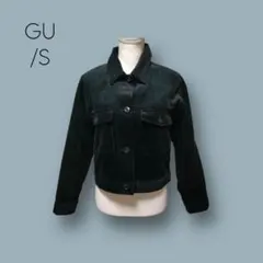 2855　【GU】　コーデュロイ　ジャケット　ショート丈　黒　S　胸ポケット