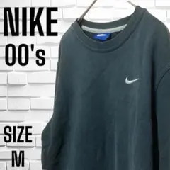00's フェード　ワンポイント刺繍ロゴ　ナイキ　スウェット　黒　M 古着